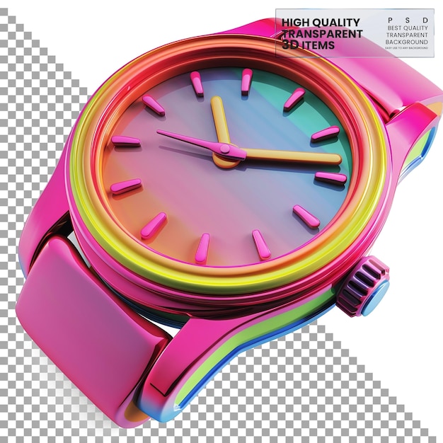 PSD 3d watch icon a colorful 3d watch icon representing on transparent background