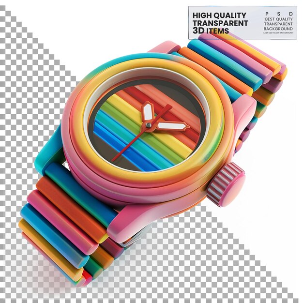 PSD 3d watch icon a colorful 3d watch icon representing on transparent background