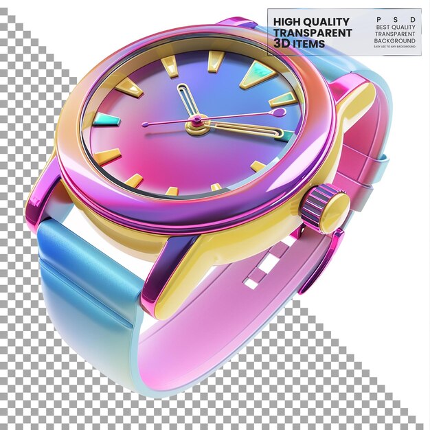 PSD 3d watch icon a colorful 3d watch icon representing on transparent background