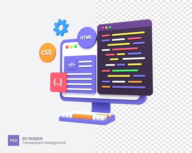 PSD 3d web development or software development or web design coding and programing