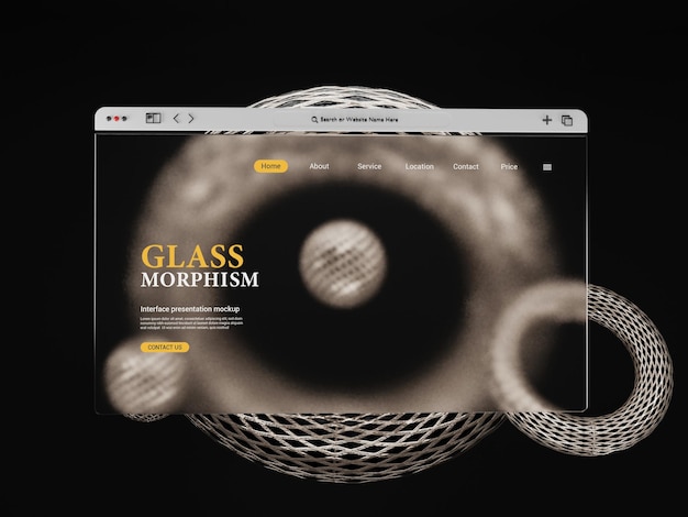 3d web interface presentation mockup with blurred or frosted glass morphism effects