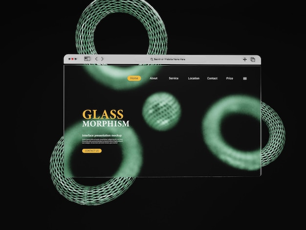 3d web interface presentation mockup with blurred or frosted glass morphism effects