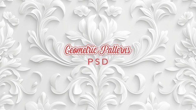 PSD 3d white damask pattern background elegant and luxury wallpaper with large floral elements