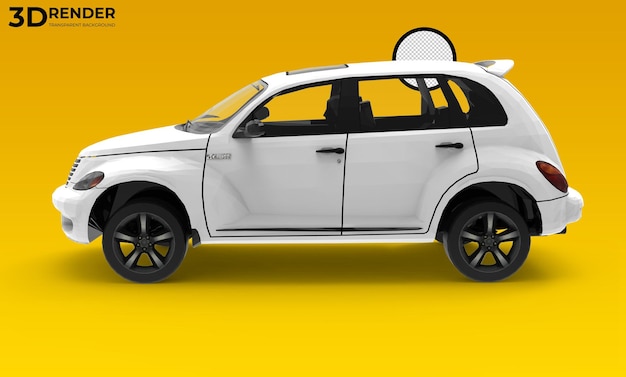 3d white mini Car on transparent background