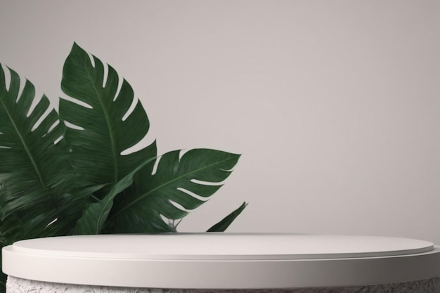 3D White Podium Product Stand for Cosmetic Leaf Rendered