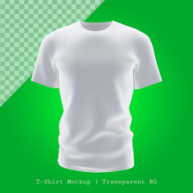 3d white tshirt mockup with green gradient transparent background with psd file