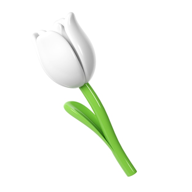 PSD 3d white tulip flower cartoon style for bouquet or decoration love valentine romantic design