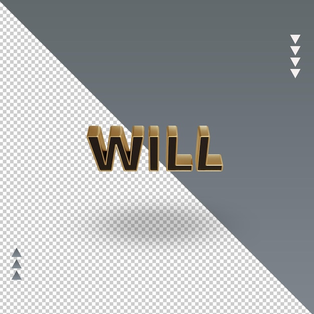 3d Will black gold text rendering Top view