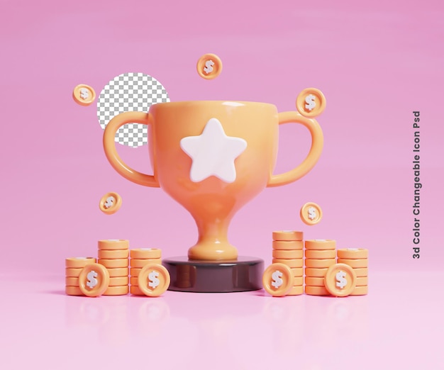 PSD 3d winner price award money concept ui icon or 3d champion winner trophy concept icon