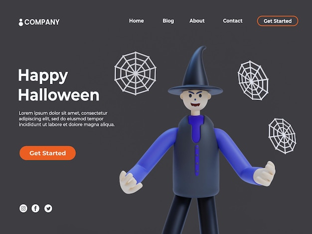 3d witch illustration with angry face for halloween event and landing page