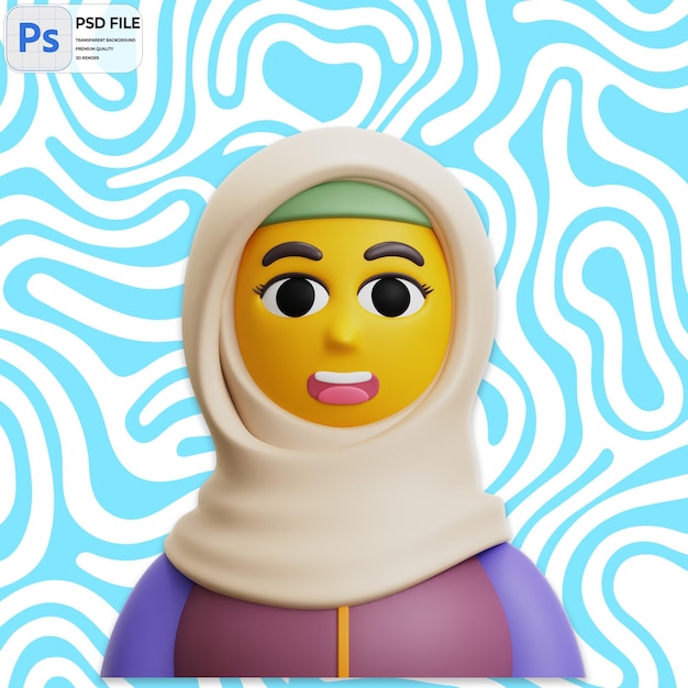 3D Woman With Hijab Render Icon Isolated PNG Illustration PSD Template