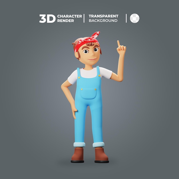 3D Women Character Pointing Up