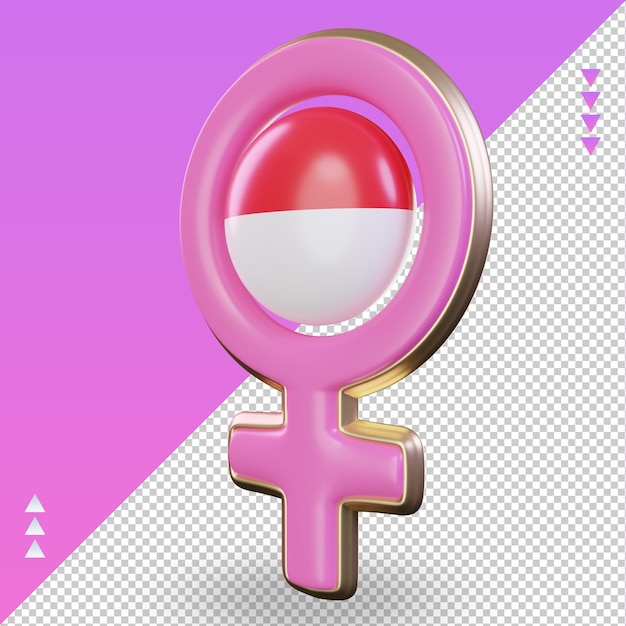 3d women day symbol Indonesia flag rendering right view