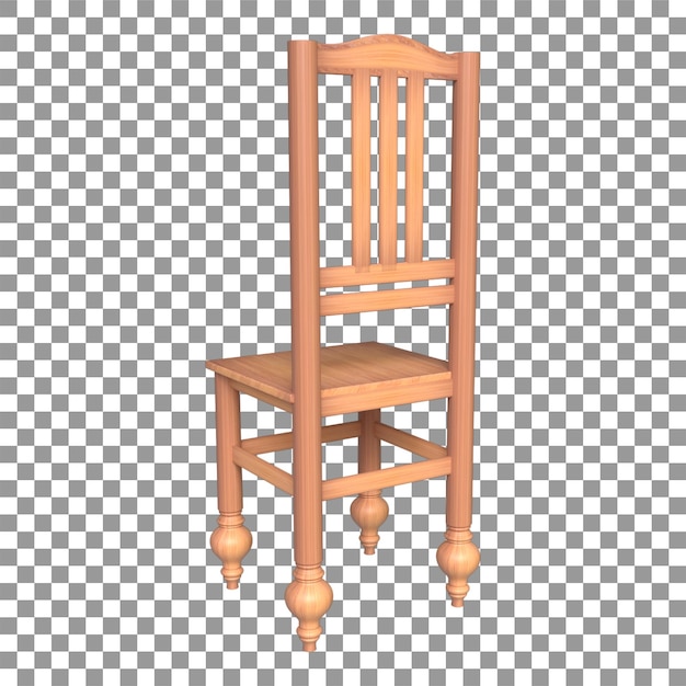 PSD 3d wooden chair on white background 3d furniture rendered