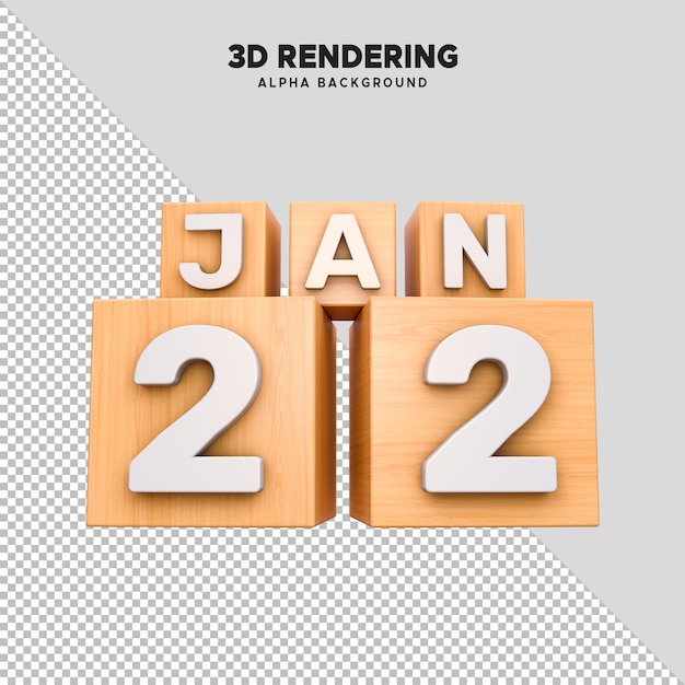 3D wooden cube with characters of calendar 22nd January