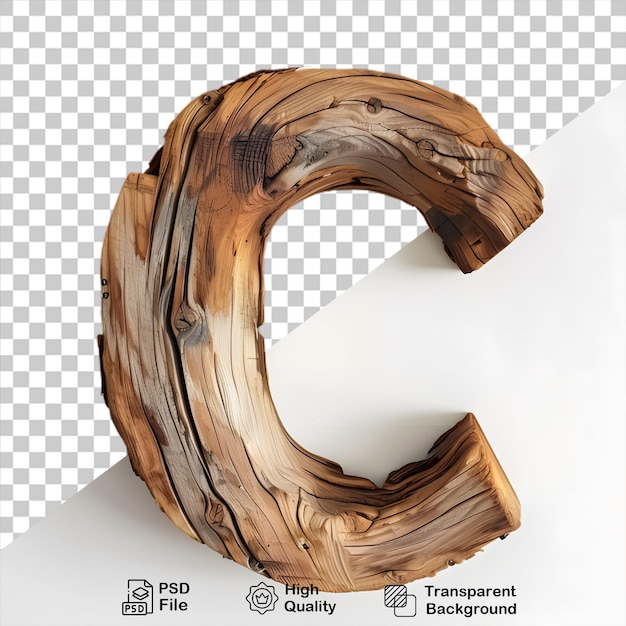 3d wooden letter C alphabet png isolated on transparent background