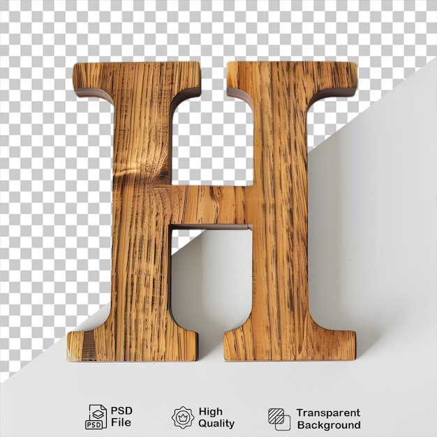 3d wooden letter H alphabet png isolated on transparent background