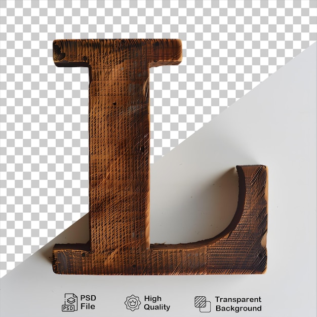 3d wooden letter L alphabet png isolated on transparent background