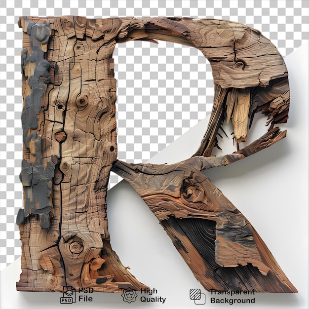 3d wooden letter R alphabet png isolated on transparent background