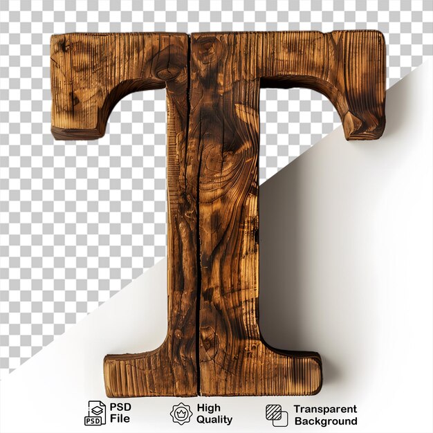 3d wooden letter T alphabet png isolated on transparent background