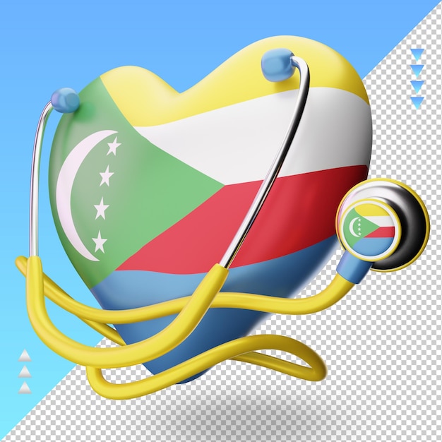 3d world health day Comoros flag rendering right view