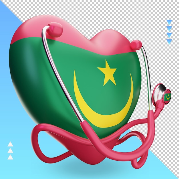 3d world health day Mauritania flag rendering left view