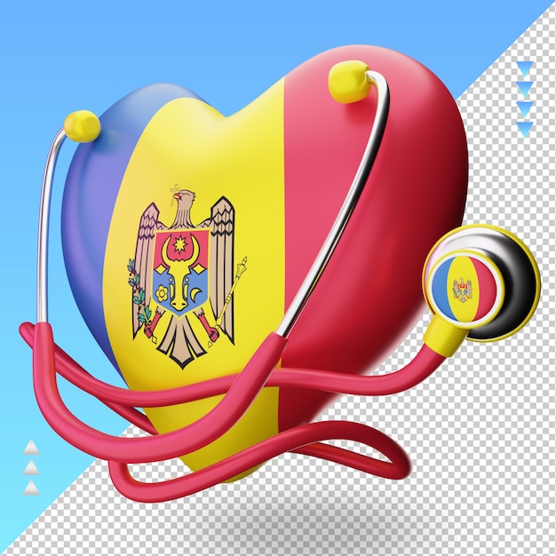 3d world health day Moldova flag rendering right view