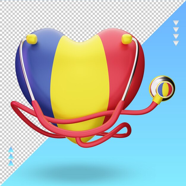 3d world health day Romania flag rendering front view