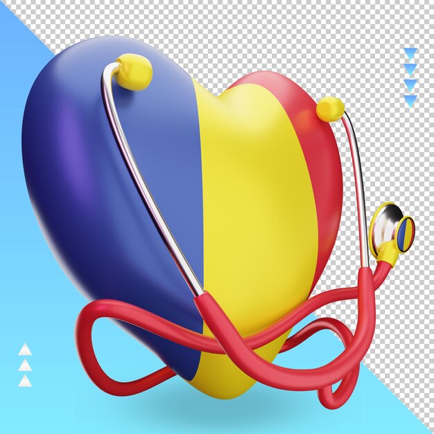 3d world health day Romania flag rendering left view