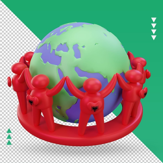 3d World population day people Albania flag rendering left view