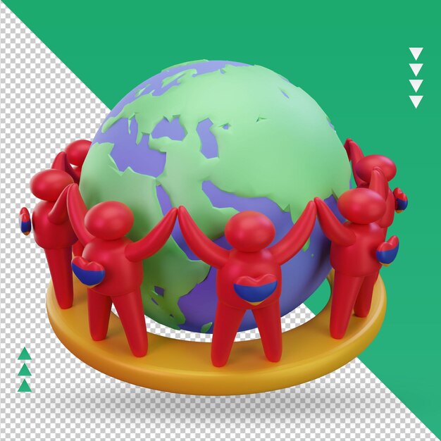 3d World population day people Armenia flag rendering left view