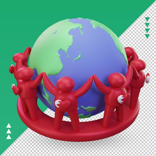 3d World population day people Bahrain flag rendering right view