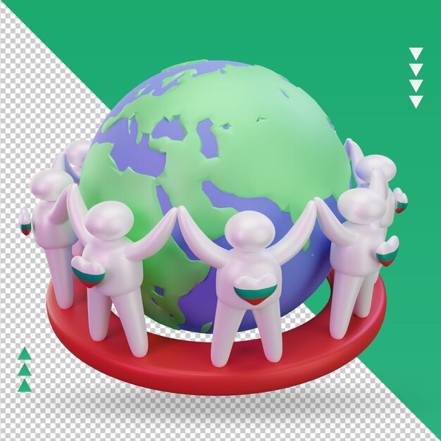 3d World population day people Bulgaria flag rendering left view