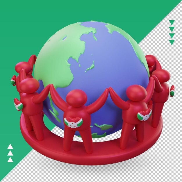 3d World population day people Burundi flag rendering right view