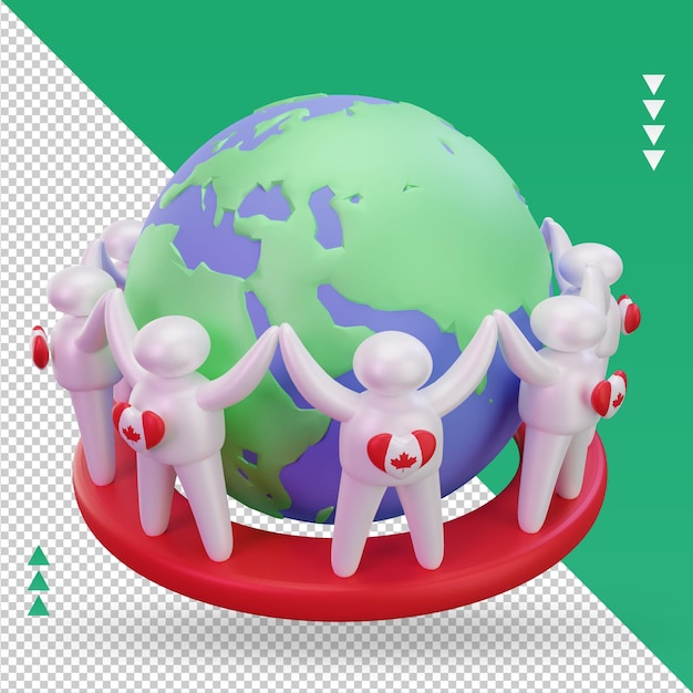 3d World population day people Canada flag rendering left view