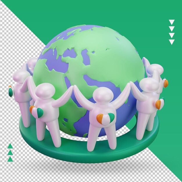 3d World population day people Cote dIvoire flag rendering left view