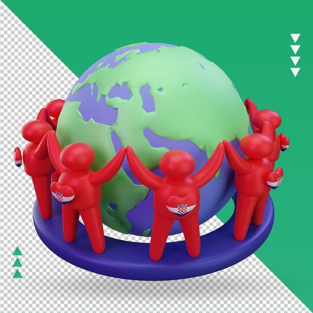 3d World population day people Croatia flag rendering left view