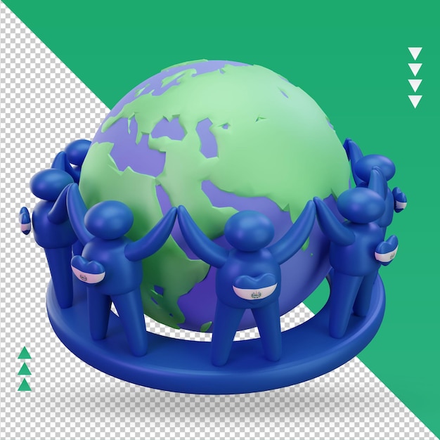 3d World population day people El Salvador flag rendering left view