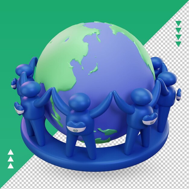 3d World population day people El Salvador flag rendering right view