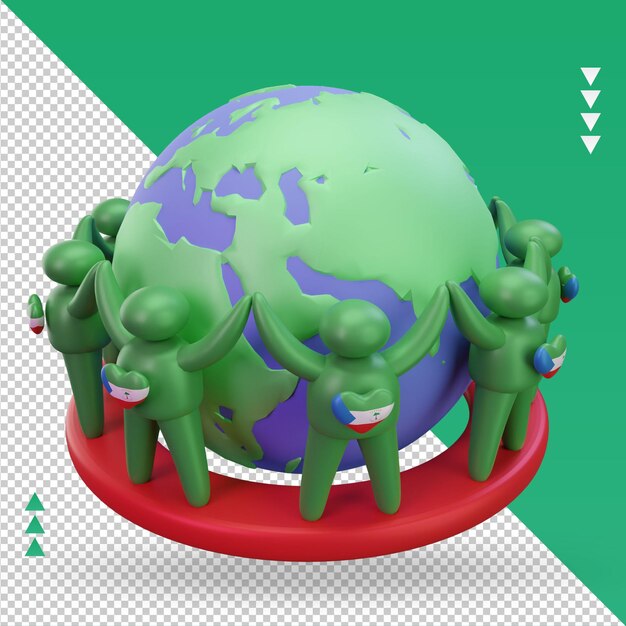 3d World population day people Equatorial Guinea flag rendering left view