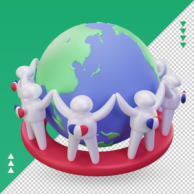 3d World population day people France flag rendering right view