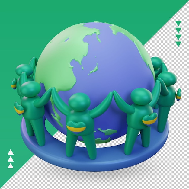 3d World population day people Gabon flag rendering right view