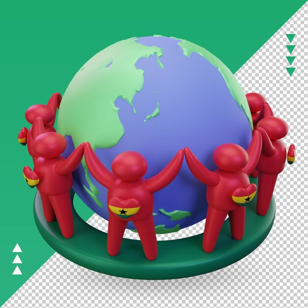 3d World population day people Ghana flag rendering right view