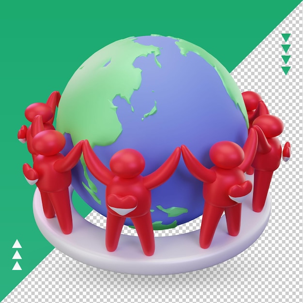 3d World population day people Indonesia flag rendering right view