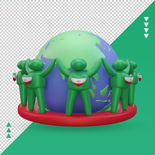 3d World population day people Iran flag rendering front view