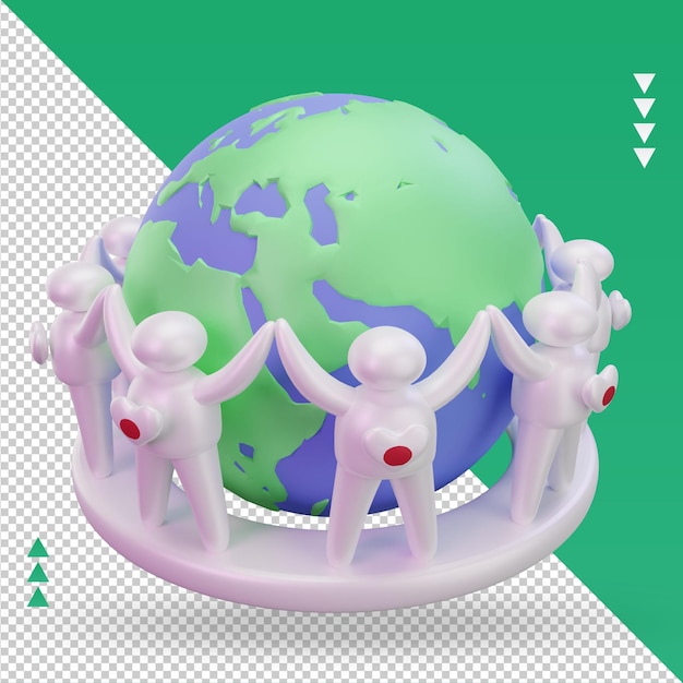 3d World population day people Japan flag rendering left view