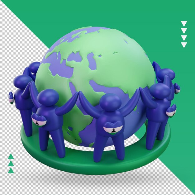 3d World population day people Lesotho flag rendering left view