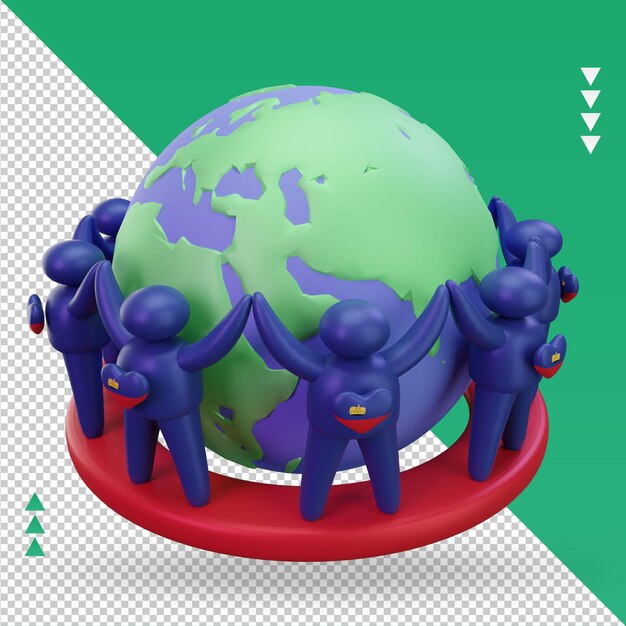 3d World population day people Liechtenstein flag rendering left view