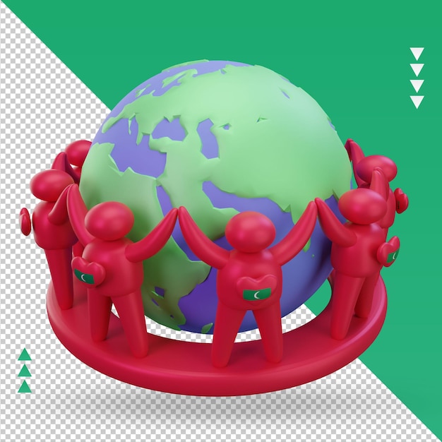 3d World population day people Maldives flag rendering left view