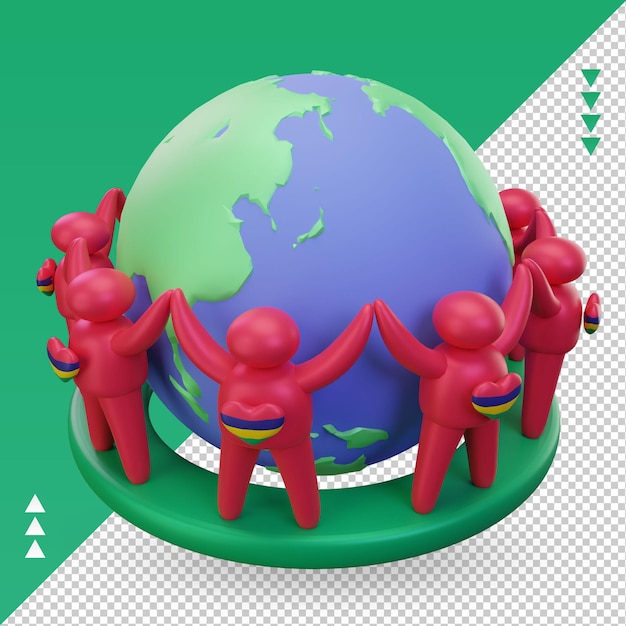 3d World population day people Mauritius flag rendering right view